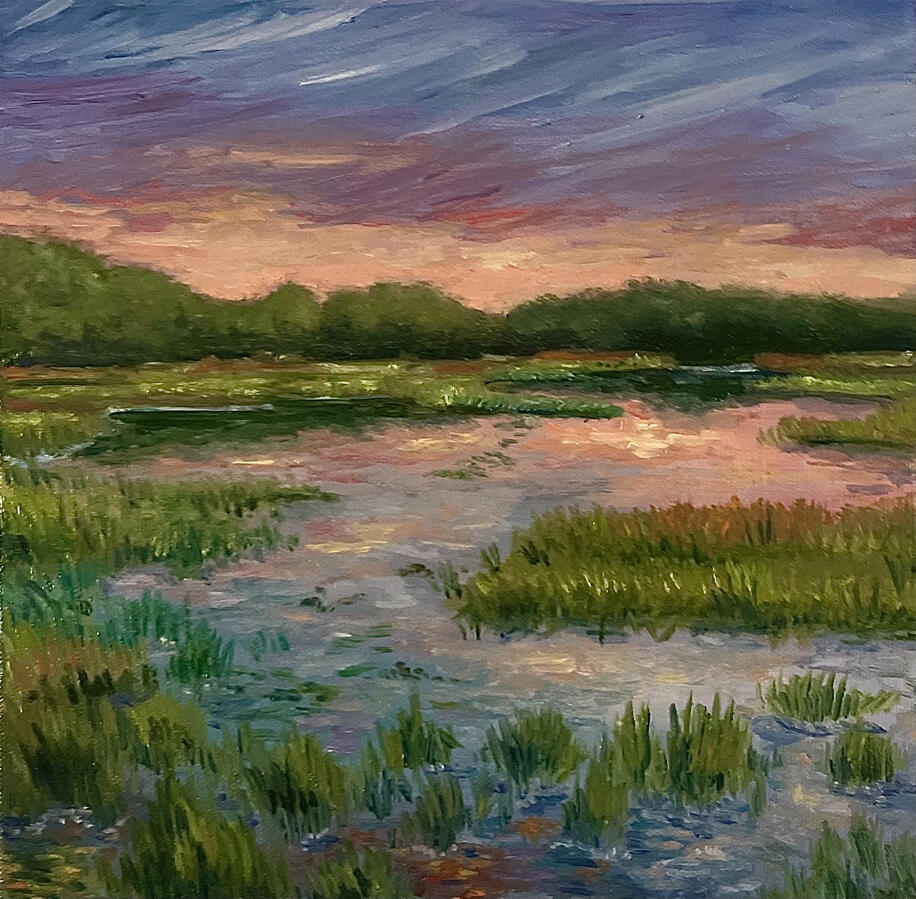 Low Country Sunset V1. 10x10x1 1/8" oil on canvas. Available. 2024